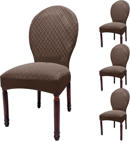 Large Round Back Dining Chair Slipcovers, Set of 4/6 Stretch Dining Chair Covers for Kitchen Dining Room Chair Seat Protectors (4, Khaki, Large) in Saudi Arabia