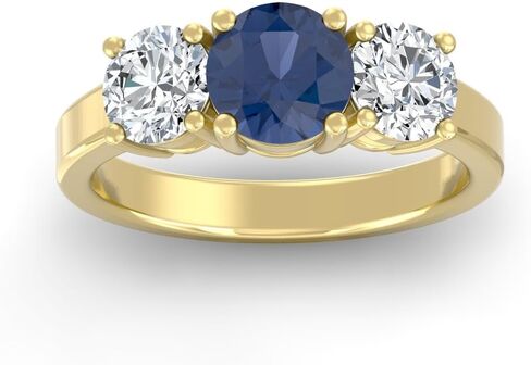 1/2 Carat - 1 1/2 Carat Round Shape Lab Grown Diamond and Gemstone Three-Stone Engagement Ring | 10K Yellow Gold Wedding Anniversary 3-Stone Ring in Saudi Arabia