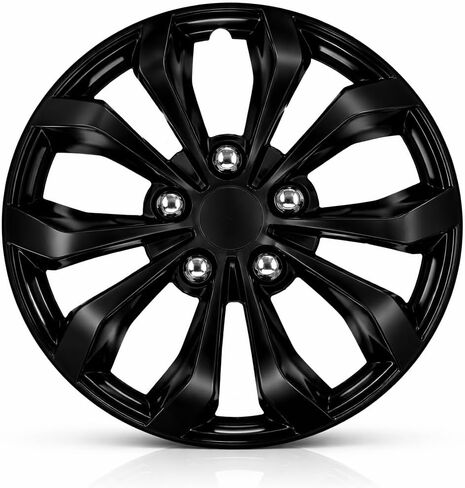 Universal Hubcaps for Steel Wheels, Snap-On Wheel Covers with Adjustable Steel Retaining Ring, Durable ABS, Patent Design (Glossy Black, 15-inch) in Kuwait