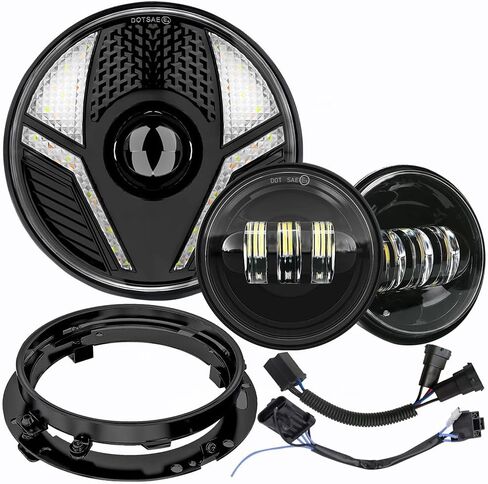 مصباح أمامي LED للدراجة النارية 7 بوصة 4.5 بوصة مجموعة مصابيح مرور الضباب لـ Harley Davidson Road King Switchback Street Electra Glide Ultra Limited Low CVO Tri Heritage Softail Slim 107 Deluxe Classic in Kuwait