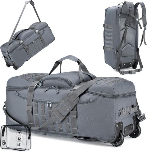 KSIBNW Rolling Duffel Bag with Wheels and Handle, 4 In 1 Tactical 86L Military Backpack with Hidden Straps,Waterproof Wheeled Large Duffle Bag for Travel,Durable MOLLE Luggage for Men & Women, Khaki in Saudi Arabia