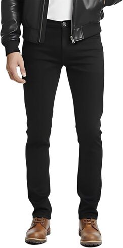 Mens Jeans Straight fit Athletic fit Jeans for Winter Mild Stretch Warm Casual Pants with Thin Fleece Lined 32 Black in Saudi Arabia