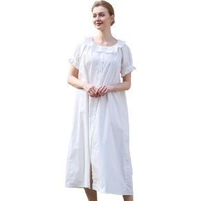 Women's Nightgown 100% Cotton Victorian Vintage Nightwear Short Sleeve Scoop Neck in Saudi Arabia