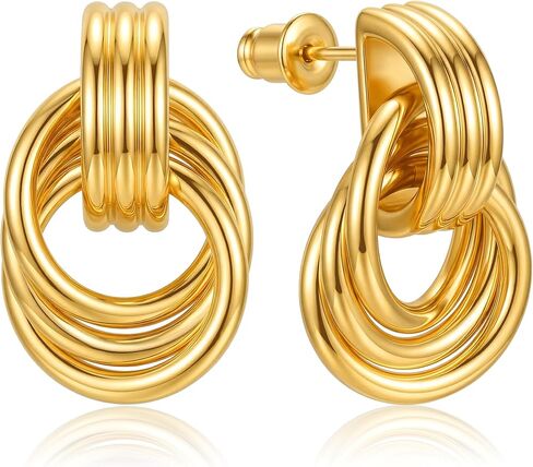 14K Gold Plated Knot Statement Earrings for Women Hypoallergenic Chunky Drop Dangle Earrings - Lightweight Fashion Accessories Gold Jewelry Gifts for Womens Trendy in Saudi Arabia