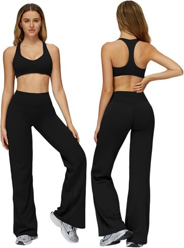Womens Two Piece Workout Sets Spaghetti Straps Crop Top Matching Straight Leg Pants Gym Yoga Pilates Outfits in Saudi Arabia