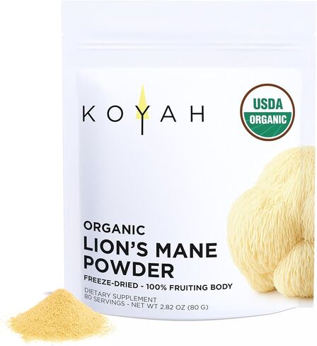 KOYAH - كبسولات فطر بدة الأسد العضوية في الولايات المتحدة الأمريكية - جسم فاكهي 100%، مجفف بالتجميد، تم اختباره بواسطة طرف ثالث للبيتا جلوكان، 500 مجم، دعم الدماغ والأعصاب. دعم المناعة. 60 كبسولة in Kuwait