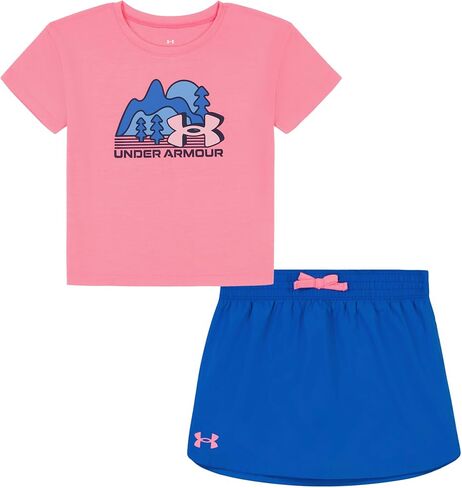 Under Armour Girls' 2-Piece Short Sleeve Graphic Tee and Shorts Set, Outdoor Collection, Pink Prime Ditsy, 6X in Kuwait