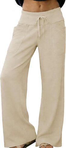 Women's Lounge Pants High Waisted Wide Leg Elastic Drawstring Sweatpants Palazzo Pajama Trousers in Saudi Arabia