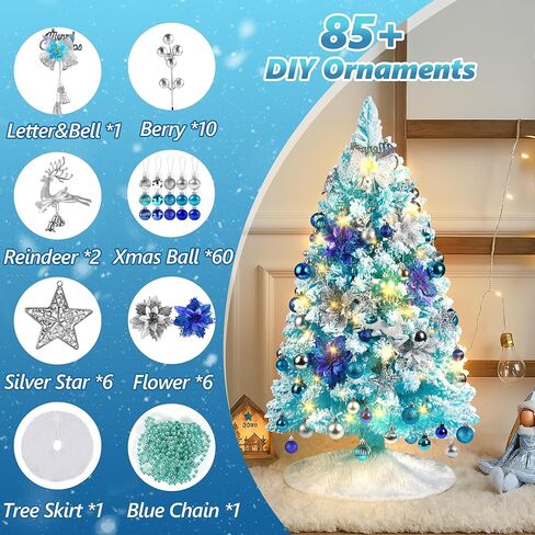 3FT Small Christmas Tree, Artificial Christmas Trees with 200 Lifelike Branches and 80 LED Lights, 36 Inch Prelit Christmas Tree with 110 Ornaments, Small Xmas Tree for Holiday Indoor DIY Decor in Saudi Arabia