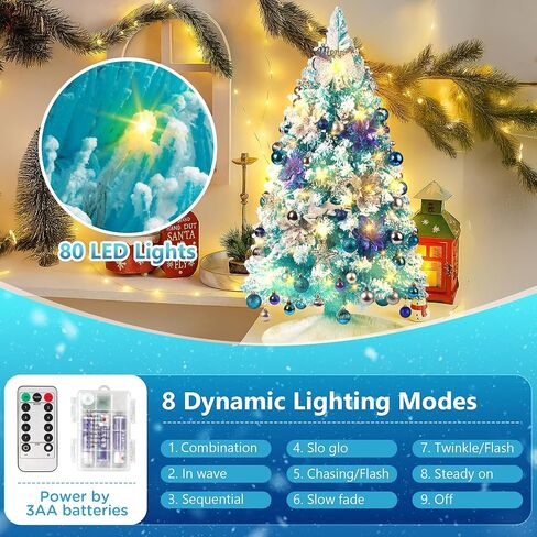 3FT Small Christmas Tree, Artificial Christmas Trees with 200 Lifelike Branches and 80 LED Lights, 36 Inch Prelit Christmas Tree with 110 Ornaments, Small Xmas Tree for Holiday Indoor DIY Decor in Saudi Arabia