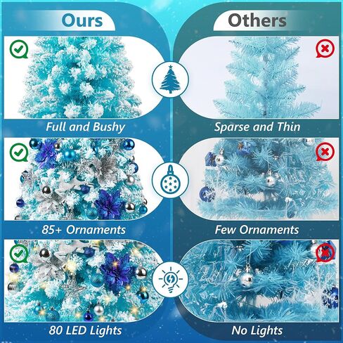 3FT Small Christmas Tree, Artificial Christmas Trees with 200 Lifelike Branches and 80 LED Lights, 36 Inch Prelit Christmas Tree with 110 Ornaments, Small Xmas Tree for Holiday Indoor DIY Decor in Saudi Arabia