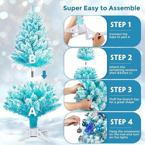 3FT Small Christmas Tree, Artificial Christmas Trees with 200 Lifelike Branches and 80 LED Lights, 36 Inch Prelit Christmas Tree with 110 Ornaments, Small Xmas Tree for Holiday Indoor DIY Decor in Saudi Arabia