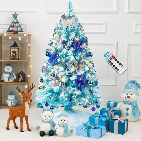 3FT Small Christmas Tree, Artificial Christmas Trees with 200 Lifelike Branches and 80 LED Lights, 36 Inch Prelit Christmas Tree with 110 Ornaments, Small Xmas Tree for Holiday Indoor DIY Decor in Saudi Arabia