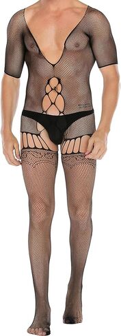 رجل مثير شبكة صيد السمك Bodystocking الملابس الداخلية شبكة الجوف خارج ارتداءها بسط قطعة واحدة ملابس نوم لهدية عيد الحب in Kuwait