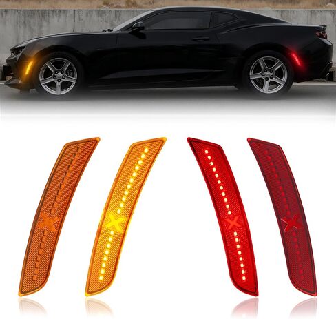 LED Side Marker Lights Compatible With Chevy Camaro 2010-2015, Front & Rear Fender Side Markers, Smoked Lens Driver & Passenger Side Bumper Lights, 4PCS-Spirit Snake XStyle (Patent Pending) in Saudi Arabia