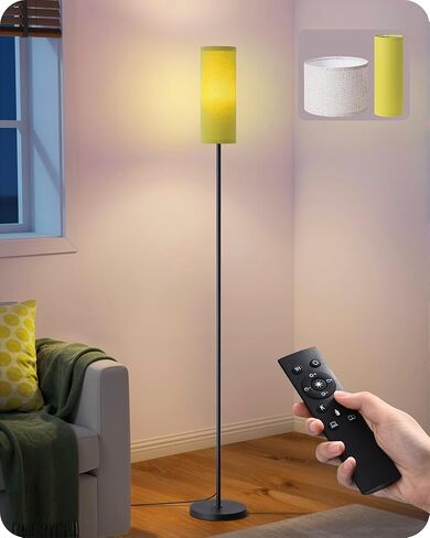 مصباح أرضي مزدوج الظلال من EDISHINE مع مفتاح للقدم، مصباح قائم على الأرض قابل للتعتيم مع لمبة إضاءة LED A19 بقدرة 9 وات، عمود درجة حرارة اللون المخصص عن بعد لغرفة المعيشة وغرفة النوم والمكتب، E26، أسود in Kuwait