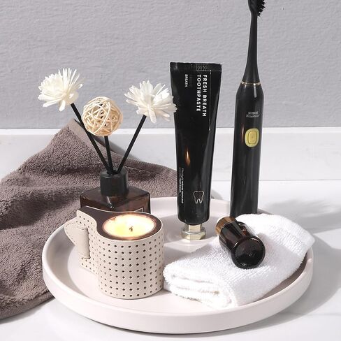 8.8" Black Ceramic Round Tray - Candle Plate Holder Tray, Decorative Vanity Trays for Bathroom Counter, Ceramic Tealight Pillar Trays, Coffee Table Decor, Perfume, Plant. in Saudi Arabia