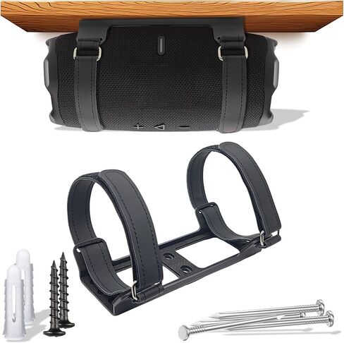 حامل حائط معدني متوافق مع jbl Charge 4/Charge 5/Flip 6/Flip 5، حامل رف آمن مع أشرطة جلدية قابلة للتعديل، دعامة جدارية لمكبر الصوت للسقف (أسود) in Kuwait