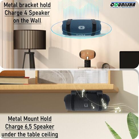 حامل حائط معدني متوافق مع jbl Charge 4/Charge 5/Flip 6/Flip 5، حامل رف آمن مع أشرطة جلدية قابلة للتعديل، دعامة جدارية لمكبر الصوت للسقف (أسود) in Kuwait