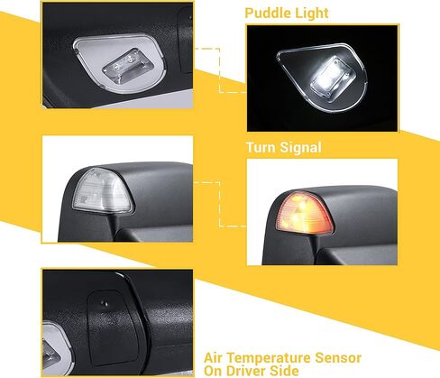 Sanooer Chrome Towing Power Folding Mirrors Compatible with 2009-2018 Dodge Ram 1500, 2010-2018 Dodge Ram 2500 3500 with Power Glass Puddle Lamp Temp Sensor Heated Turn Signal Light Flip up Pair Set in Saudi Arabia