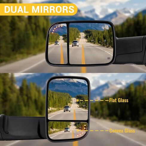 Sanooer Chrome Towing Power Folding Mirrors Compatible with 2009-2018 Dodge Ram 1500, 2010-2018 Dodge Ram 2500 3500 with Power Glass Puddle Lamp Temp Sensor Heated Turn Signal Light Flip up Pair Set in Saudi Arabia