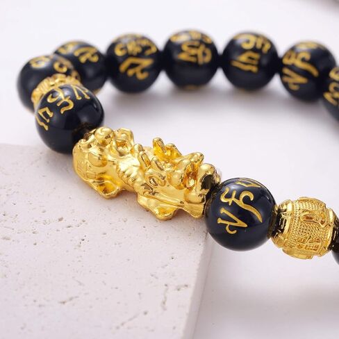 Kvekstio Feng Shui Black Obsidian Pixiu Wealth Bracelet for Women Men, Attract Lucky Wealthy Good Luck Protection Amulet Gift in Saudi Arabia