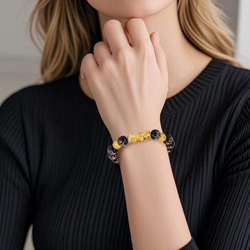 Kvekstio Feng Shui Black Obsidian Pixiu Wealth Bracelet for Women Men, Attract Lucky Wealthy Good Luck Protection Amulet Gift in Saudi Arabia