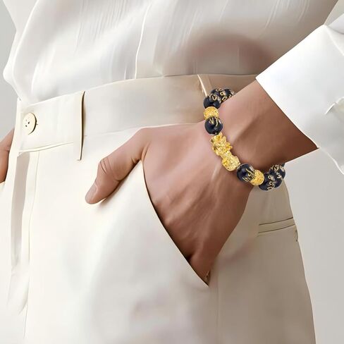 Kvekstio Feng Shui Black Obsidian Pixiu Wealth Bracelet for Women Men, Attract Lucky Wealthy Good Luck Protection Amulet Gift in Saudi Arabia