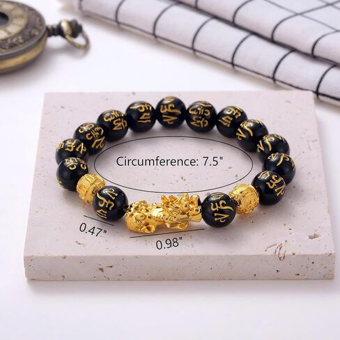 Kvekstio Feng Shui Black Obsidian Pixiu Wealth Bracelet for Women Men, Attract Lucky Wealthy Good Luck Protection Amulet Gift in Saudi Arabia
