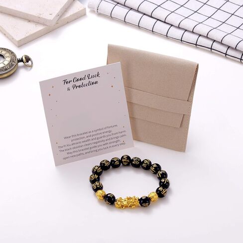 Kvekstio Feng Shui Black Obsidian Pixiu Wealth Bracelet for Women Men, Attract Lucky Wealthy Good Luck Protection Amulet Gift in Saudi Arabia