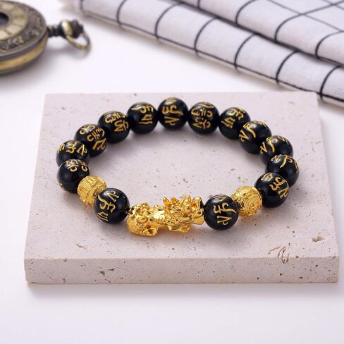 Kvekstio Feng Shui Black Obsidian Pixiu Wealth Bracelet for Women Men, Attract Lucky Wealthy Good Luck Protection Amulet Gift in Saudi Arabia