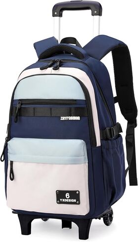 ZHANAO Rolling Backpack for Boys Color-blocking Schoolbag for Middle School Students Trolley Bookbags for Elementary Boys in Saudi Arabia