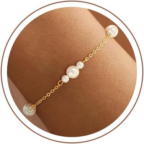 Pearl Bracelets for Women - 14K Gold Plated Bracelets Cute Pearl Jewelry as Wedding Bridesmaid Gifts, Beach Summer Prom Jewelry Birthday Accessories in Saudi Arabia