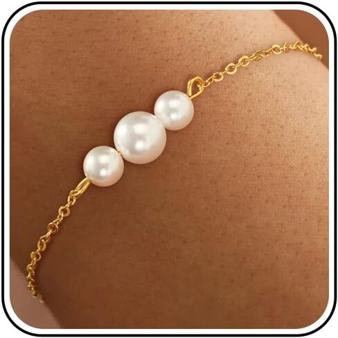 Pearl Bracelets for Women - 14K Gold Plated Bracelets Cute Pearl Jewelry as Wedding Bridesmaid Gifts, Beach Summer Prom Jewelry Birthday Accessories in Saudi Arabia