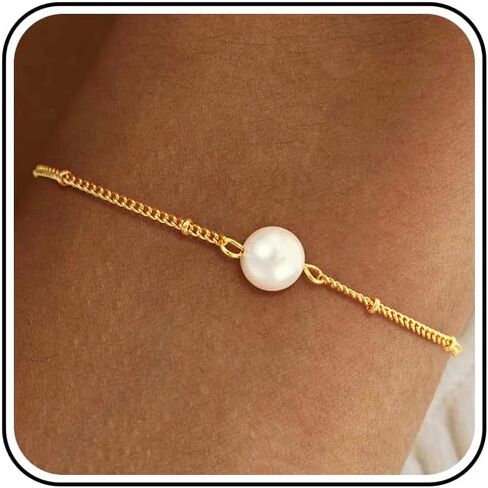 Pearl Bracelets for Women - 14K Gold Plated Bracelets Cute Pearl Jewelry as Wedding Bridesmaid Gifts, Beach Summer Prom Jewelry Birthday Accessories in Saudi Arabia