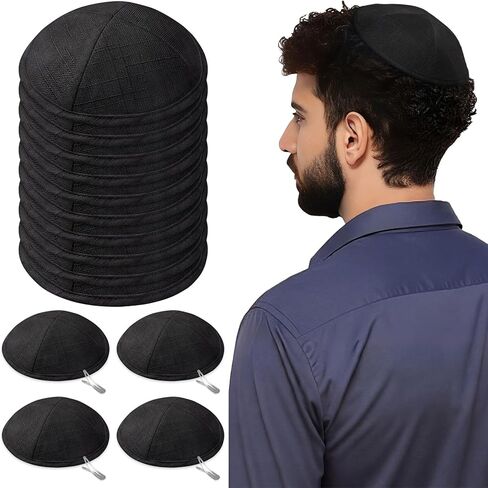 10 Pack Linen Kippah for Men Bulk Knitted Kippot Yarmulkes Jewish Hat for Ceremony Souvenir, Clips Included in Saudi Arabia
