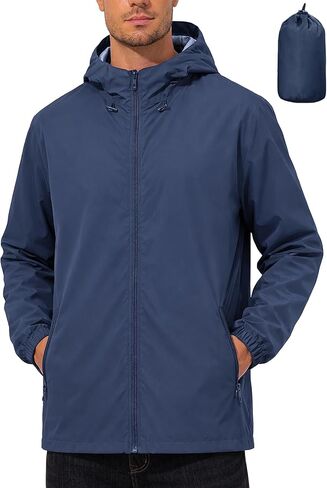 Mens Rain Jacket Lightweight Windbreaker Waterproof Raincoat Cycling Running Hiking Gear Hood Packable in Saudi Arabia
