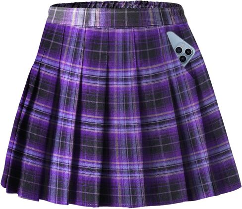 Girls' Purple Plaid Skirt，High Waist School Uniform，Purple Plaid 2-14 Years in Saudi Arabia