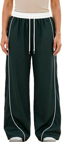 المرأة السراويل المظلة Y2K الجانب مخطط واسعة الساق Sweatpants مرونة الرباط الخصر عداء ببطء السراويل الترنك الفضفاضة in Kuwait