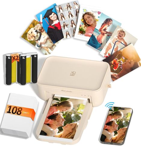 HPRT CP4100 4x6 Photo Printer with 108 Sheets & 2 Ribbons, Full-Color Thermal Dye Sublimation Wi-Fi Printing, Portable Instant Picture Printer for iPhone/Android, AR Video, Fun App, Home Use, White in Saudi Arabia
