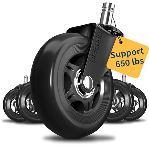 Lifelong Office Chair Wheels Replacement Rubber Chair Casters Safe for Hardwood Floors and Carpet, Set of 5, Heavy Duty Casters for Chairs Desks to Replace Office Chair Mats - Universal Size in Saudi Arabia