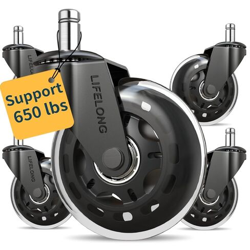 Lifelong Office Chair Wheels Replacement Rubber Chair Casters Safe for Hardwood Floors and Carpet, Set of 5, Heavy Duty Casters for Chairs Desks to Replace Office Chair Mats - Universal Size in Saudi Arabia