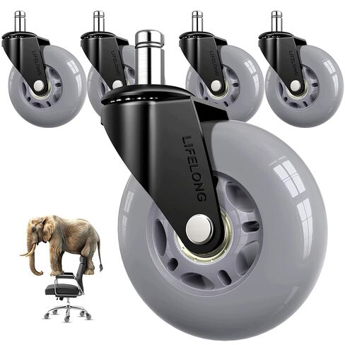 Lifelong Office Chair Wheels Replacement Rubber Chair Casters Safe for Hardwood Floors and Carpet, Set of 5, Heavy Duty Casters for Chairs Desks to Replace Office Chair Mats - Universal Size in Saudi Arabia