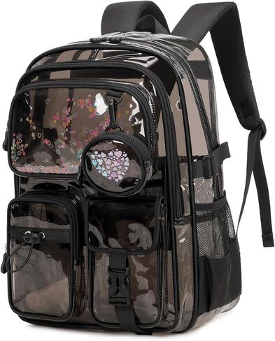 حقائب ظهر شفافة لأحداث الاستاد، حقيبة كتب شفافة شديدة التحمل لفتيات المدارس، حقيبة ظهر شفافة، سوداء شبه شفافة in Kuwait