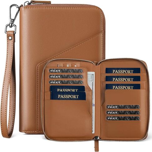 VULKIT Leather Passport Holder Family Travel Document Organizer with RFID Blocking Travel Wallet Slim Dual Slots SIM Card and Multiple Card Holders for Men and Women (Espresso) in Saudi Arabia