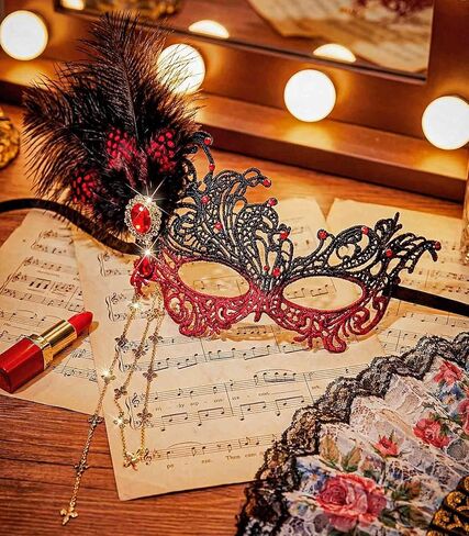 قناع تنكر من الدانتيل من الريش، أقنعة قابلة للفصل بشرابة فينيسية 1920، إكسسوارات حفلات الكرة للنساء in Kuwait