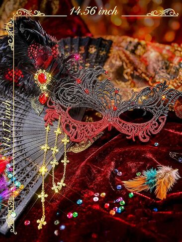 قناع تنكر من الدانتيل من الريش، أقنعة قابلة للفصل بشرابة فينيسية 1920، إكسسوارات حفلات الكرة للنساء in Kuwait