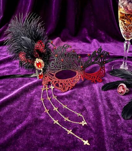 قناع تنكر من الدانتيل من الريش، أقنعة قابلة للفصل بشرابة فينيسية 1920، إكسسوارات حفلات الكرة للنساء in Kuwait