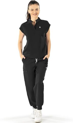 Scrubs for Women Set - Stand-Up Collar Medical Uniform Stretchy Top & Breathable Jogger Scrub Pants with 11 Pockets in Saudi Arabia