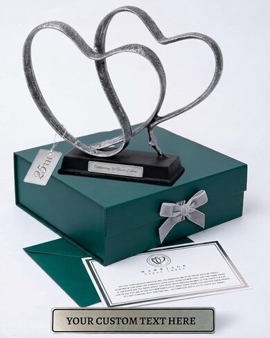 25th Anniversary Wedding Gifts – Two Hearts & Cross Keepsake - Ready-to-Gift Includes Present Box, Poem Card, and Engraved Plaque in Saudi Arabia